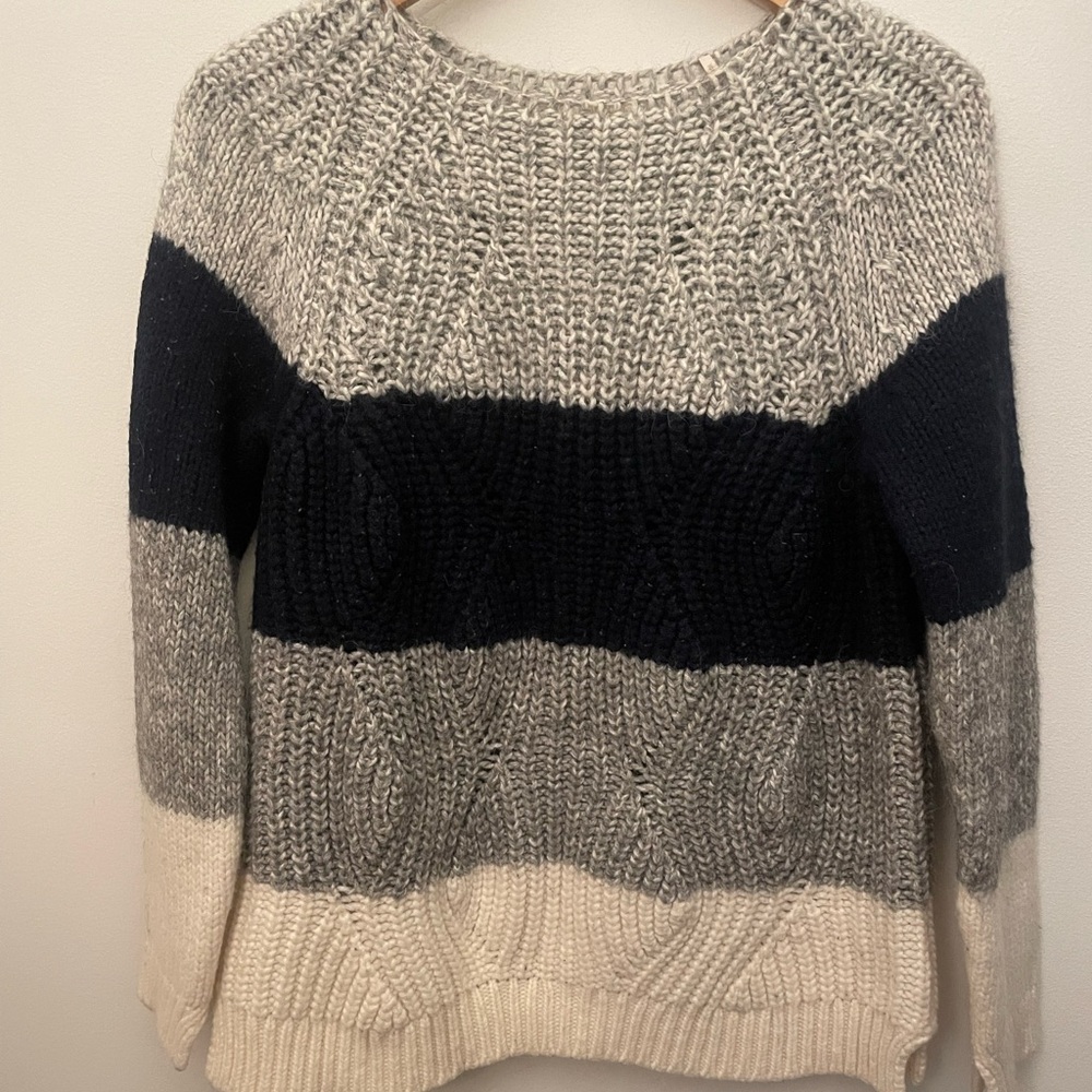Barbour Padstow Chunky Knit White Navy Grey Wool Alpaca Sweater Sz US 10/UK 14